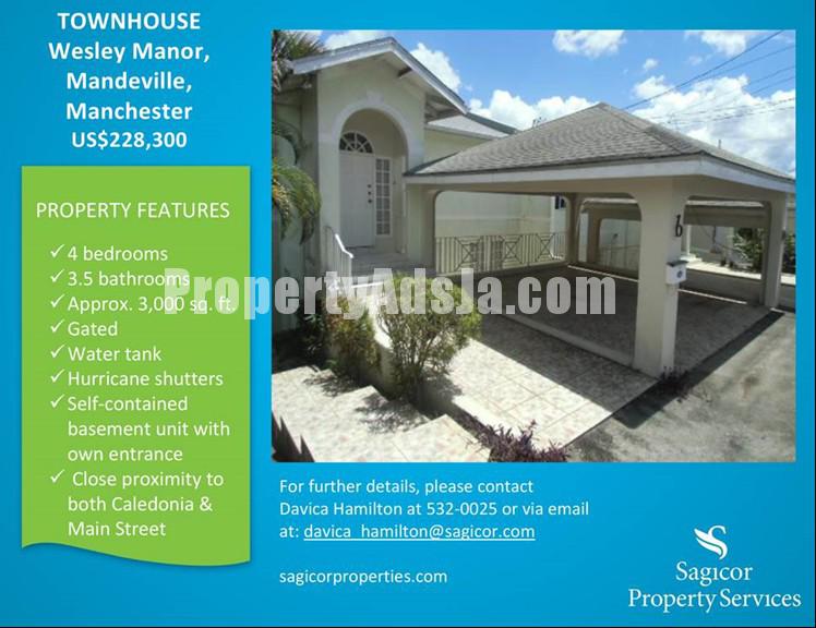 Townhouse For Sale in Wesley Avenue, Manchester Jamaica