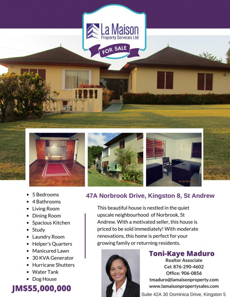 House For Sale in Norbrook, Kingston / St. Andrew Jamaica