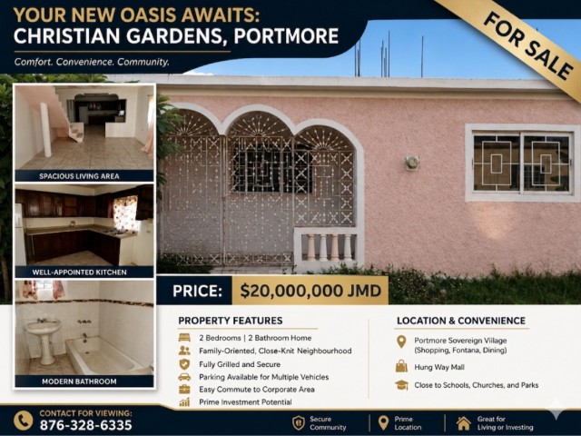 2 bed House For Sale - Christian Gardens, St. Catherine, Jamaica