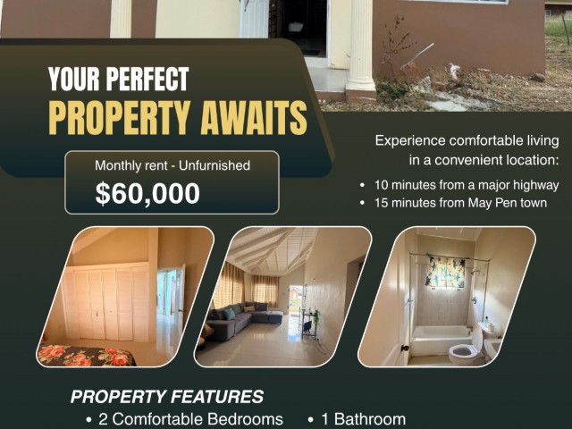 2 bed House For Rent - Monymusk Country Estate, Clarendon, Jamaica