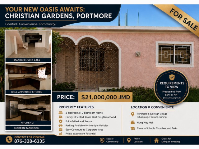 2 bed House For Sale - Christian Gardens, St. Catherine, Jamaica